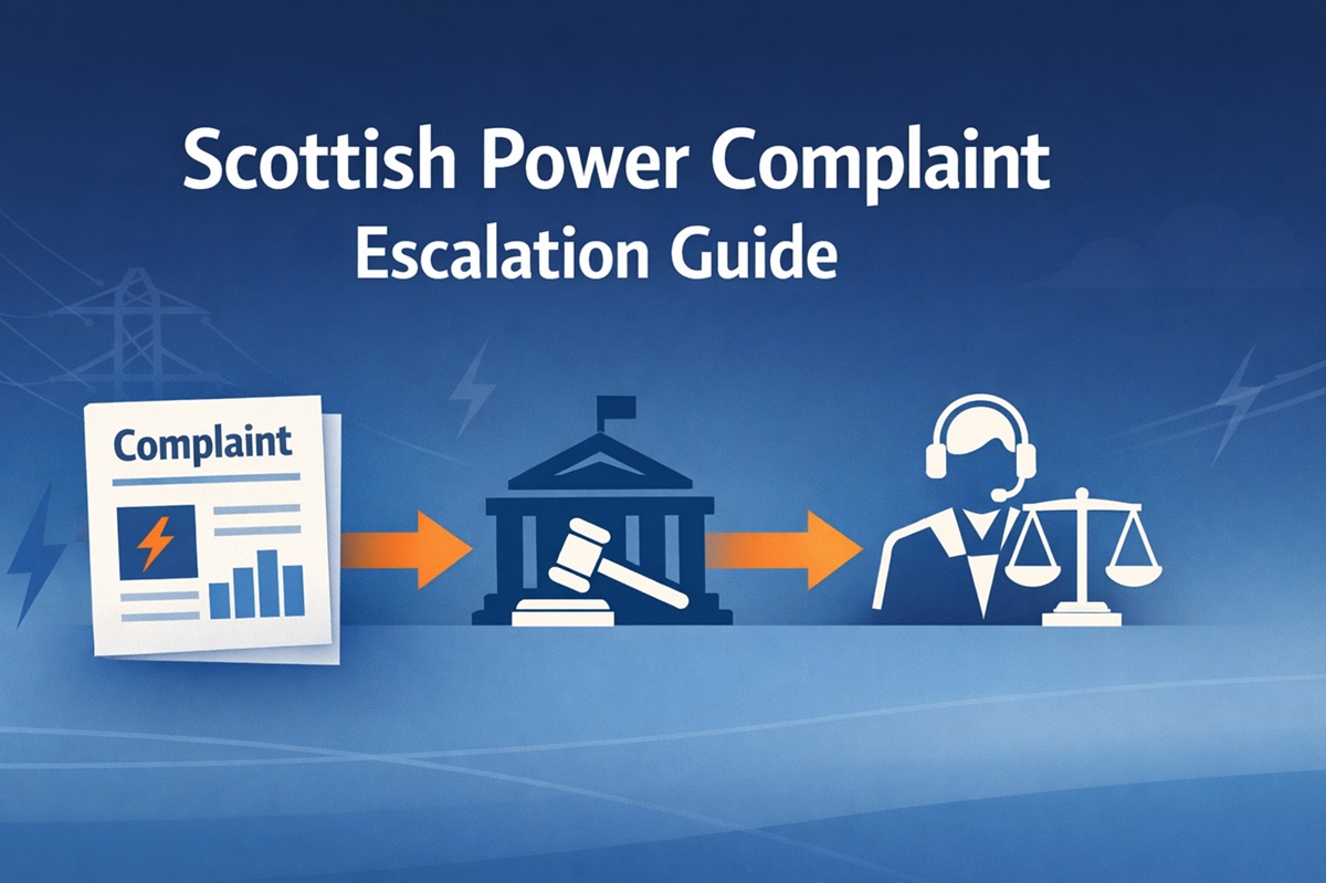 Scottish Power complaint escalation process showing Ofgem and Energy Ombudsman pathway